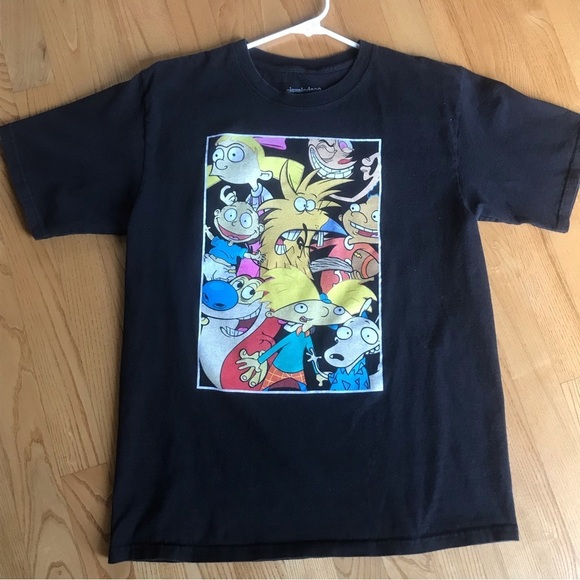 Cartoon character tshirt Nickelodeon shirt mash-up Block Tee size medium black - Picture 1 of 8